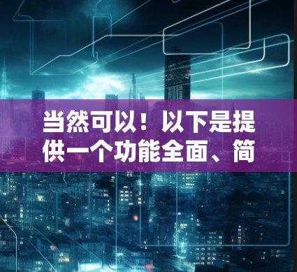 当然可以!以下是提供一个功能全面、简单易用的手机翻墙软件手机版,支持多设备使用。这个应用支持IP地址查询、网站列表、缓存管理、设置习惯和提醒提醒等功能 当然可以!以下是提供一个功能全面、简单易用的手机翻墙软件手机版,支持多设备使用。这个应用支持IP地址查询、网站列表、缓存管理、设置习惯和提醒提醒等功能